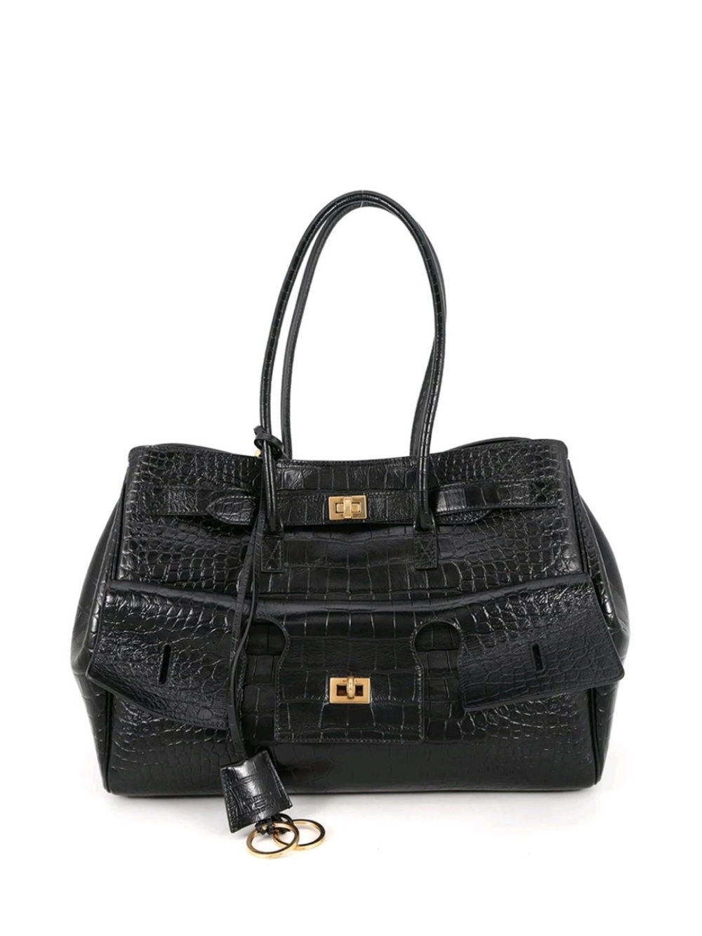 RARE Balenciaga Black Croc Embossed Leather